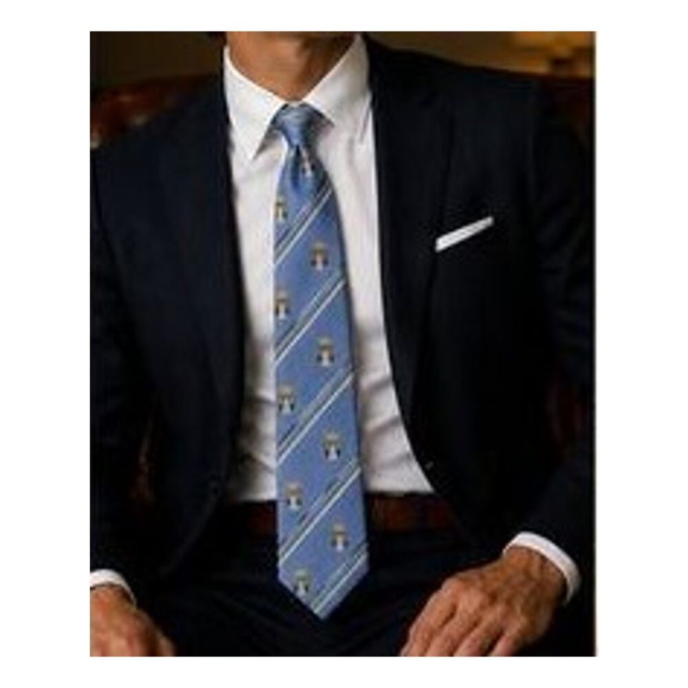 Vintage Cotswold Collection Silk Necktie Blue Heraldic Crest Club Stripe USA Mad